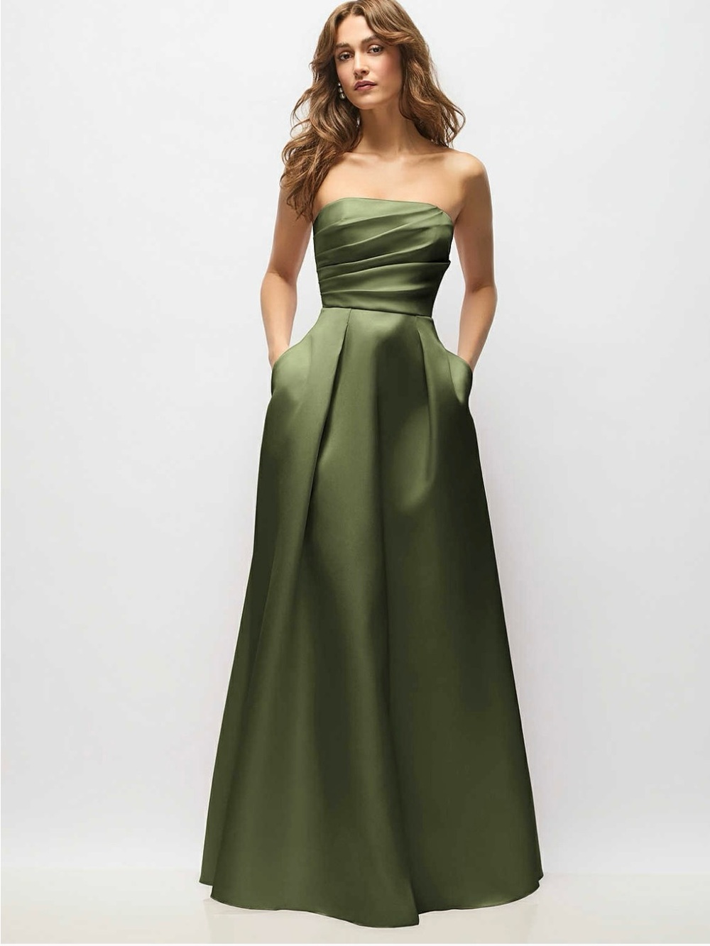 Dessy Strapless Olive Green Evening Gown- NWT